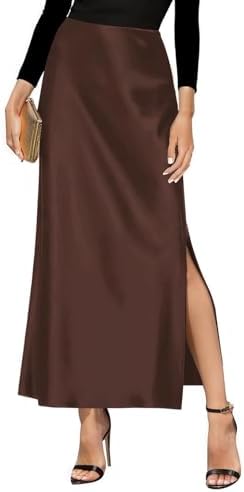 Amazon.com: HOTOUCH Womens Green Skirt High Waist Satin Skirt Long